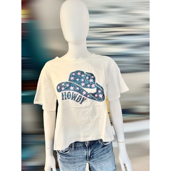 PEACH LOVE CALIFORNIA Howdy sequin graphic tee S M L - Picture 3 of 7